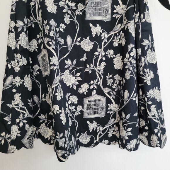 Talbots Printed A-Line Skirt Printed Floral Bird Cage Black Scalloped Women 8P - Picture 7 of 9